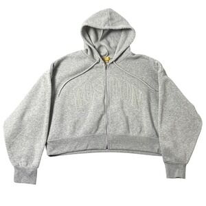Cult Favorite Hoodie‎ Women 2X Grey Boston Crop Zip Plus Size Streetwear Grunge